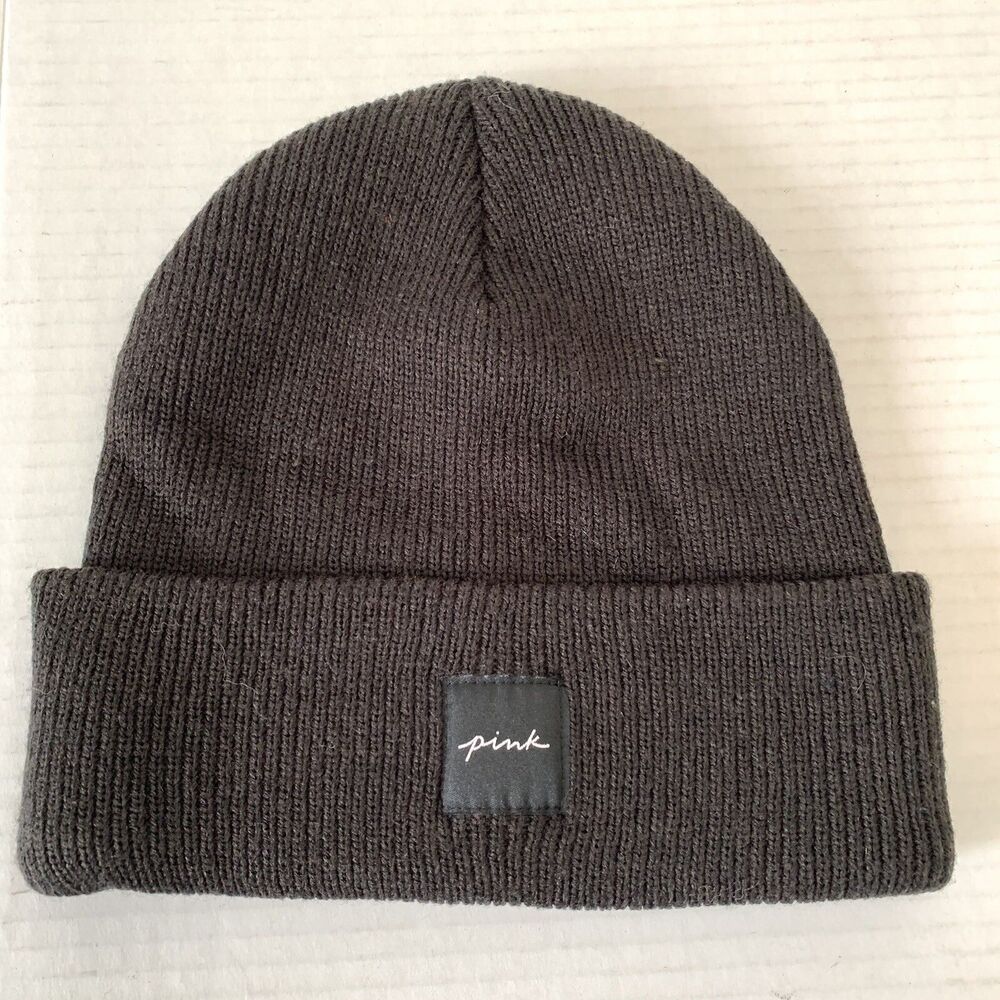 PINK Victorias Secret Adult Women’s OS Beanie Hat Solid Black Winter Snow Logo